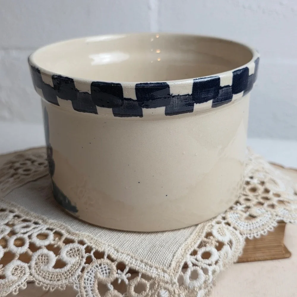 Vintage Alpine Pottery Hand-Painted Rooster Stoneware Crock Small Checkered
